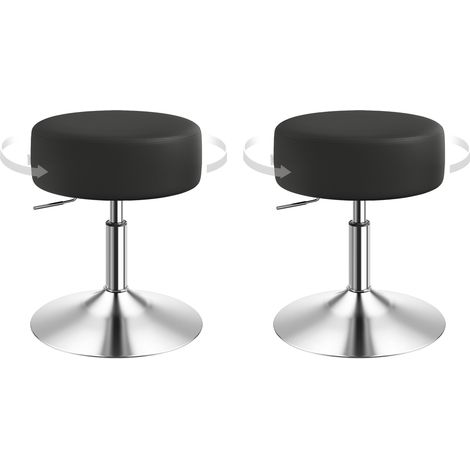 WOLTU Lot de 2 Tabouret de bar sans dossier, Siège en similicuir, Hauteur réglable, Noir