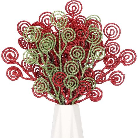 Pick Décoratif De Noël - Forme Bonbon Brillant - 20 Pièces - Rouge Et Vert - 30 x 9 cm - Pour Vase Guirlande Centre De Table (1/5)