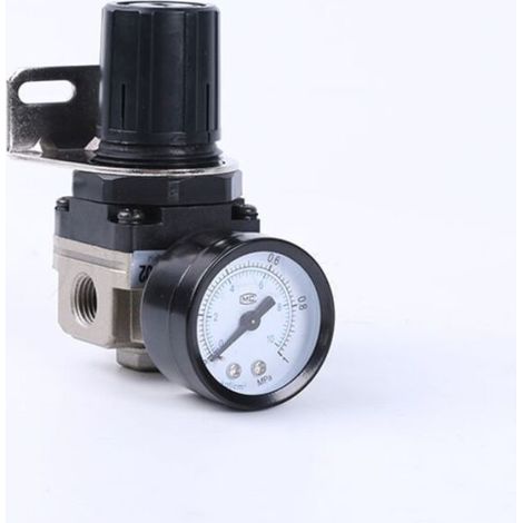 AR2000 - 1/4" Régulateur de pression d'air, Compresseur à Commande Pneumatique avec Manomètre, Soupape Jauge Réglable de Pression d'Air en Alliage d'aluminium avec Support (1/3)