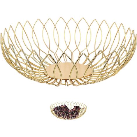 Paniers en fil métallique compatibles avec garde-manger, design ajouré, rangement pour fruits, faciles à nettoyer, lot de 1, dorés, 28 x 28 x 9,5 cm (1/5)