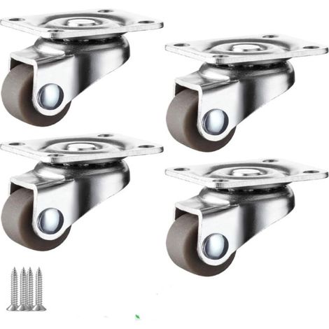 4 Pièces Roulettes pour Meubles,Hauteur des roues 20mm, Roulette Charge Lourde Fixe avec Frein, Roulettes Pivotantes à 360 Degrés Meuble, Roue de Meuble Exterieur Silencieuses con Vis