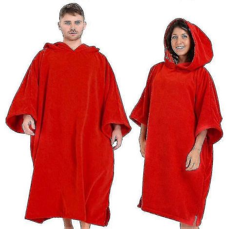 Poncho chaud et absorbant (rouge, M), peignoir de plage idéal, poncho-serviette avec poche et capuche, poncho de surf pour adultes (femmes et hommes), idéal pour la natation, le surf et la plage. (1/5)
