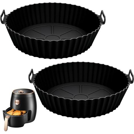 Moule en silicone pour friteuse à air, 20 cm, accessoires réutilisables en silicone pour friteuse à air, inserts ronds en silicone, en remplacement du papier sulfurisé (noir) (1/5)