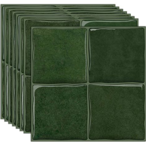 Autocollants de carrelage à effet 3D lot de 10, carrelages muraux autocollants pelables pour cuisine et salle de bain, 15,25 x 15,25 cm (1/5)