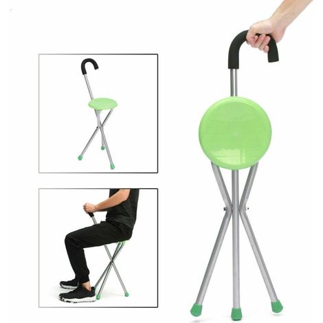 TrAdE Shop Traesio - Bastone Da Passeggio Treppiedi Con Sedia Sgabello Anziani Campeggio -