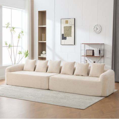 Sofá modular de chenilla beige, asiento acolchado, chaise longue, listo para usar (1/5)