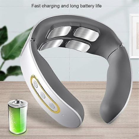 BelleRise - Appareil de massage électrique EMS nuque et dos, 6 modes, 9 niveaux, chauffage auto, rechargeable, blanc (1/3)