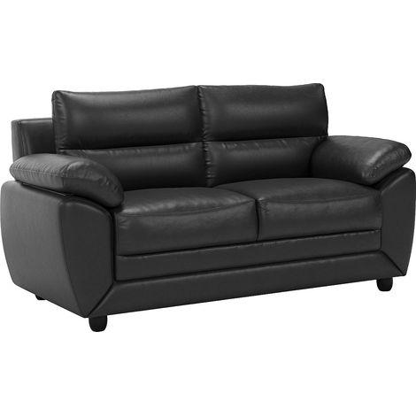 Vente-Unique – Canapé droit 2 places MANOA simili noir – Accoudoirs courbés – Confort ferme – Structure bois et contreplaqué – Charge max 240 kg
