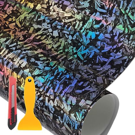 Rouleau de film adhésif en fibre de carbone forgée 20" x 35" pour voiture, intérieur et extérieur, vinyle en fibre de carbone (Argent arc-en-ciel) (1/5)