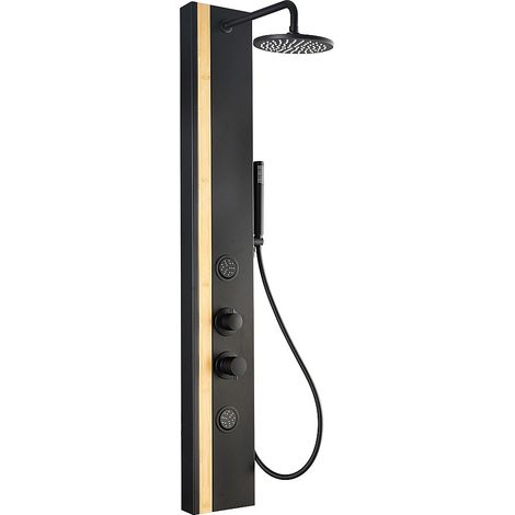 Colonne de douche hydromassante en aluminium et bambou - Mitigeur mécanique - P40 x H140 cm - ORLETA (1/4)