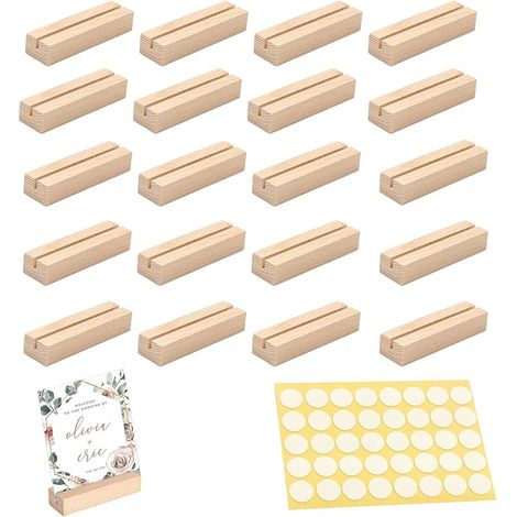 20 Pièces Porte Carte Bois, 10 x 3 x 2cm Support Photo Décoration Domicile, Supports Menu Table Hêtre, Porte Numéro Cartes pour Banquets, Fêtes, Mariages, Restaurants, Conférences (Fente 3mm) (1/5)
