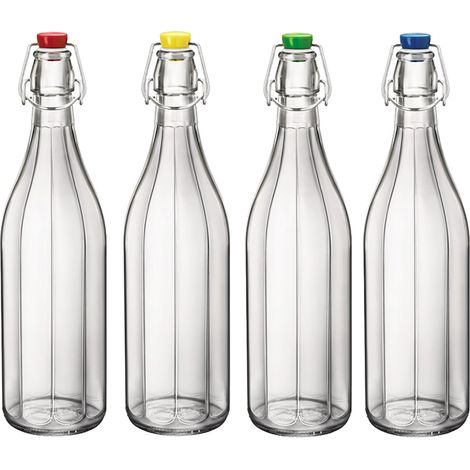 Bouteille Oxford 1L, mélange de 4 couleurs de bouchons - BORM