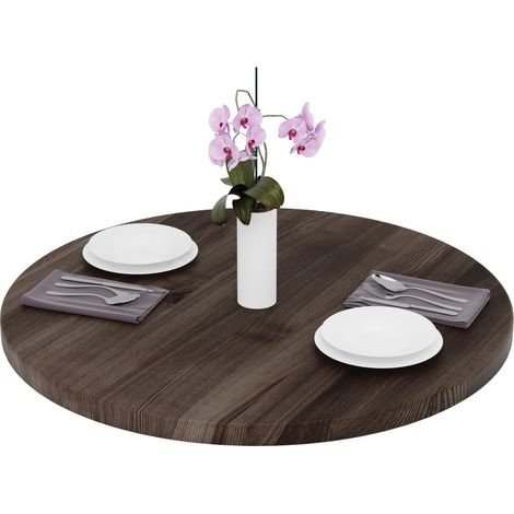 LAMO Manufaktur Plateau de table rond 90 cm en bois naturel  Dessus rond de table à manger, de cuisine, de bistrot  Épaisseur : 40 mm  Couleur : Ébène