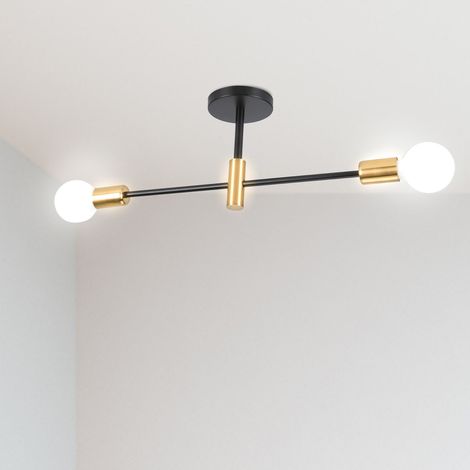 Plafonnier en Métal E27 Lampe de Plafond Industrielle Moderne 2 Douilles Lampe Intérieur pour Salon Chambre Porche Noir et Cuivre (1/5)