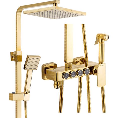 Colonne de Douche D'or Système de Douche Montage Mural Ensemble de Douche avec 22cm 22cm Tête de Douche, Douchette à Mains, Robinet de Baignoire, Bidet Pulvérisateur (1/5)