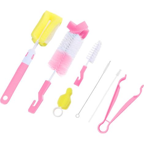 Ensemble de 7 goupillons, brosse éponge douce, brosse tétine nylon, brosse paille acier, nettoyage biberon bébé (1/5)