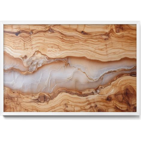 Tableau Magnétique en Métal Tableau pour Magnet - Motif Structure en bois avec résine - Minimaliste - Cadre Blanc - 60x40 cm - Plaque Magnétique (1/5)