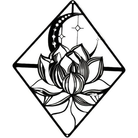 Lntyq Lotus Wall Art Métal Lily Moon Flower Noir Suspendu Décor Jardin Ornements Sculpture Acier Noël Halloween Décoration Maison Intérieur Extérieur Jardin Esthétique Chambre 27 x 22.2 cm (1/4)