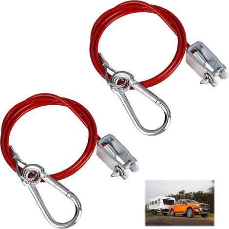 2 Pièces Cable Remorque de Sécurité, Acier Inoxydable, 1 Mètre, 4 mm, Mousqueton, Pour Caravane