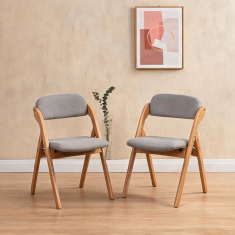 Chaise pliante en bois massif avec assise rembourrée grise lot (1/5)