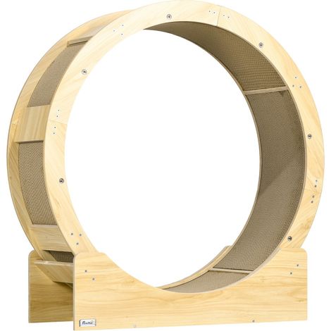 Roue d'exercice pour chat 91x33,5x94 cm cm en chêne avec frein et griffoir - Idéale pour l'activité physique et le jeu, pour l'intérieur (1/5)