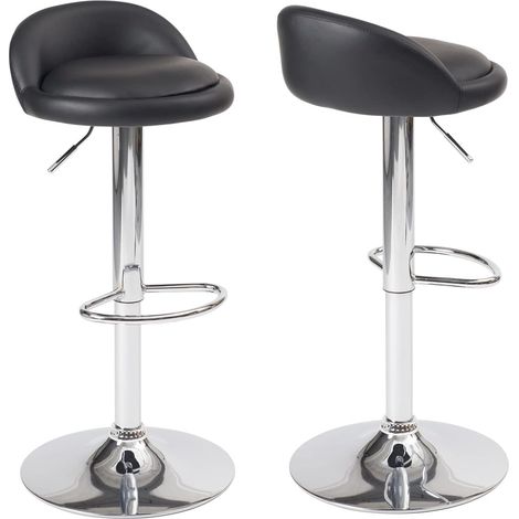 Ensemble de 2 tabourets de bar rembourrés en similicuir avec petit dossier, hauteur réglable et base pivotante à 360° chromée (blanc) (1/5)