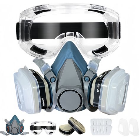 Maschera respiratoria industriale 15 in 1 per verniciatura a spruzzo + occhiali di sicurezza, tuta protettiva, filtro antipolvere, maschera facciale, sostituisce il modello 7502