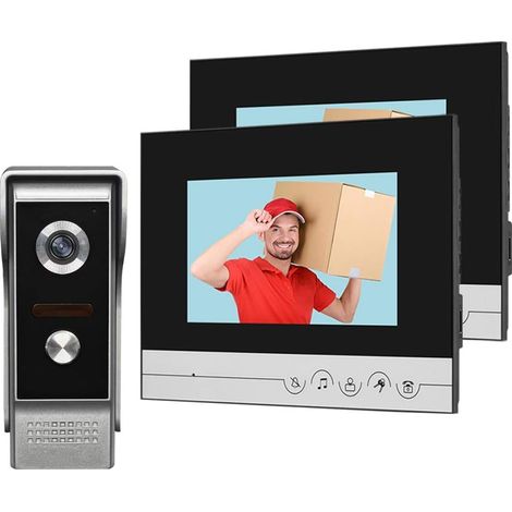 Système d'interphone vidéo 2 moniteurs visiophone 7 Pouces Affichage Clair pour la Maison vidéo Porte Bell caméra Vision Nocturne Max à 100 mètres (1/5)