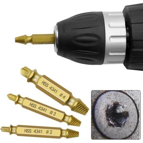 Kit D Extraction De Vis Endommagees - Acier H.S.S 4341 Revetement Titane - Pour Perceuse - 5 Tailles (1/4)