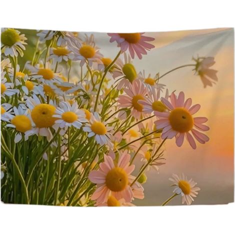 Tapiz - Estampado De Margaritas - 200x150 Cm - Para Decoración De Pared En Dormitorio Salón O Habitación De Estudiante - Incluye Kit De Montaje (1/5)