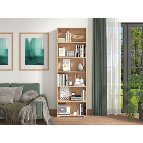 Bücherregal Pramollo, 5 Regalböden, freistehend, Farbton Struktur Eiche Ast, 70x24,5x211,5h cm Braun Eiche Ast (1/5)