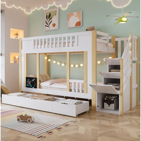 Bett Kinderbett Stauraum 90x200 Holz Weiss OKMYHOME (1/5)