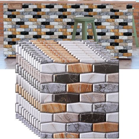 Lot de 10 carreaux 3D à décoller et coller, carreaux de crédence, carreaux muraux autocollants pour cuisines et armoires, 30 x 30 cm (1/5)