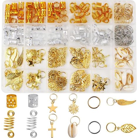 220 piezas de trenzas de metal para el cabello, accesorios para rastas, joyas para rastas, anillos para trenzas, con caja, para trenzas, decoración de rastas (1/5)