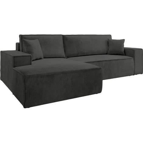 Selsey Farese - Ecksofa mit Schlaffunktion, Cordbezug, dunkelgrau, linksseitig