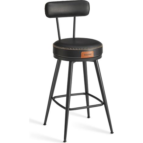 VASAGLE EKHO Collezione - Sgabelli Cucina Girevoli a 360° Set da 2, Sgabelli da Bar con Schienali, Rivestimento con Cucitura, Moderno di Metà Secolo, Altezza 65 cm, Nero Inchiostro LBC089B01 (1/5)