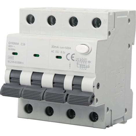 Disjoncteur différentiel 16A 30mA 3P+N RCBO 6KA AC 380V Protection contre les courants de fuite, Protection contre les surcharges, Protection contre les courts-circuits (1/5)
