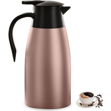 Bouteille isotherme en acier inoxydable de 2 l : thermos sous vide à double paroi avec poignée et bec verseur, idéale comme cafetière ou théière pour l'eau chaude au bureau, à l'hôtel et au (1/5)