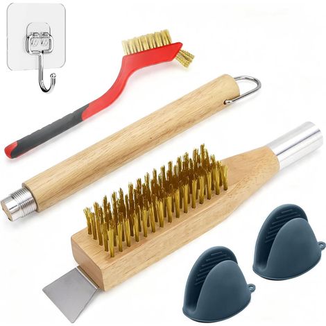 Brosse de Four à Pizza avec Grattoir en Acier et Poils en Laiton Résistant aux Rayures et Poignée en Bois pour Barbecue (1/5)