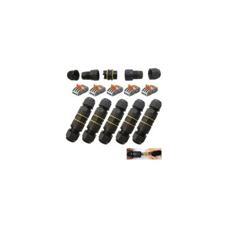 Wasserdichter elektrischer Steckverbinder, IP68-wasserdichter Steckverbinder, 3-Wege-Außenanschlussdose, wasserdicht, für Kabel Ø 6 bis 11 mm (5 Stück) - Crezuo