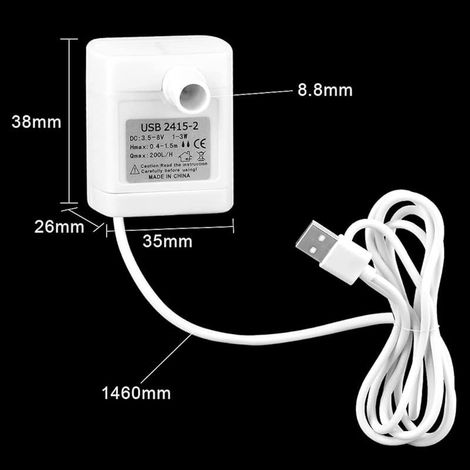 Mini-Tauchpumpe, 3 W, ultraleise, verbessert, 200 l/h, USB-Katzenbrunnenpumpe für Aquarium, Statuen und Hydrokultur, DC 3,5–9 V (0,4–1,5 m) (1/5)