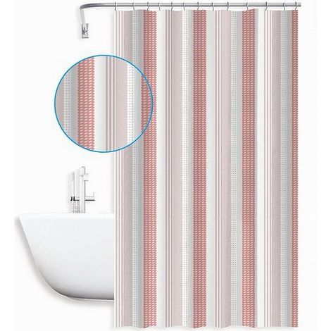 Trade Shop - WASSERDICHTER ANTI-Schimmel-DUSCHVORHANG 240X200 CM MIT BADEZIMMERRINGEN 59814 ROSA STREIFEN - (1/2)