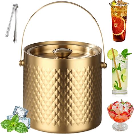 Seau à glace isotherme de 2 L avec couvercle - Double paroi en acier inoxydable scellé sous vide pour cocktails, bière et champagne - Idéal pour les bars à domicile, les pubs, les barbecues et les (1/5)
