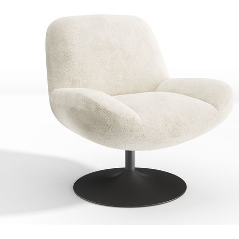 Fauteuil pivotant en velours bouclé crème RETRO (1/5)