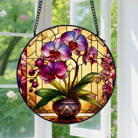 12.5cm Suspension Vitrail pour Fenêtre, Motif Floral Élégant Accroche-Soleils Panneaux Vitraux Décoration pour Anniversaire Femmes, Hommes, Épouse, Tante et Mère (1/5)