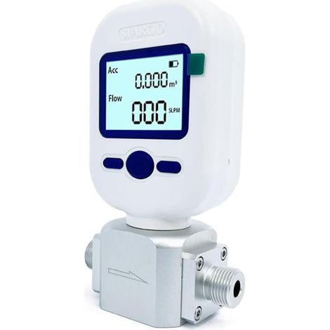 Digital electronic flowmeter for gases (air, nitrogen, oxygen), mass flowmeter, portable flowmeter, 10 l/min flowmeter for inactive gases (0-10L/min, white) (1/5)