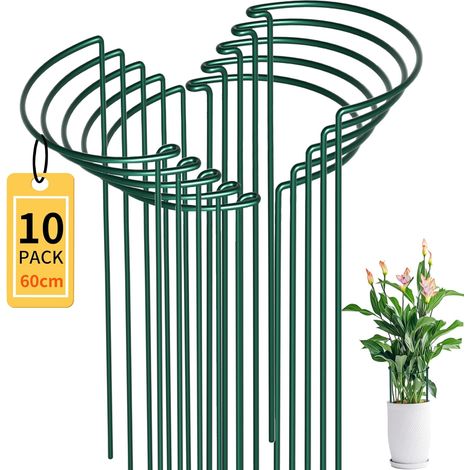 Lot de 10 Tuteurs Plantes Vert, 60 cm, Acier 4 mm, Hortensia et Pivoine, Massif, Cercle, Pulvériisé,... (1/5)