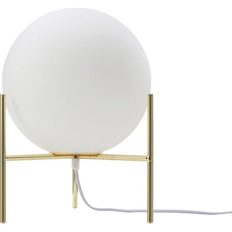 Lampe à poser globe sur pied - D. 25 x H. 35 cm - Doré et blanc -BARLOW (1/4)