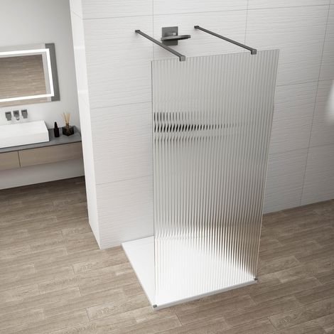 ESCA GUN METAL Panneau de douche monobloc en verre, autoportant, cannelure en verre, 1100 mm (1/3)