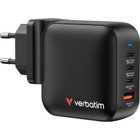 Verbatim Mini GaN 100W Wandladegerät 3xUSB-C PD 1xUSB-A QC 3.0